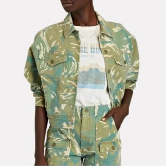 Mother Denim Women’s The Fly Away Jacket Tropical Camo Green Size XS Spring - Picture 7 of 16